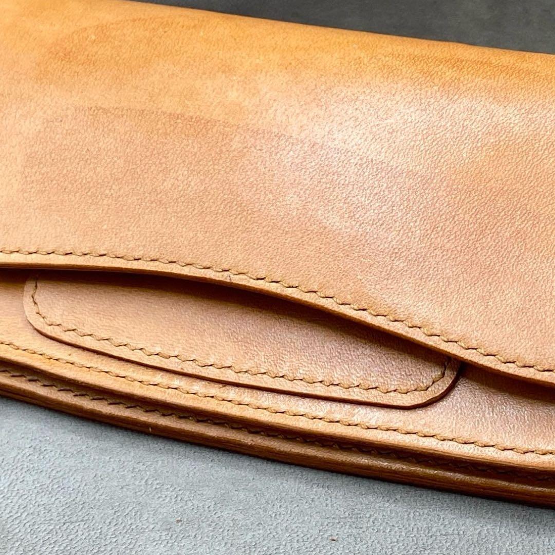 ハンドメイド（手縫い） 長財布　トラッカーウォレット　タンロー　ヌメ革　タン
