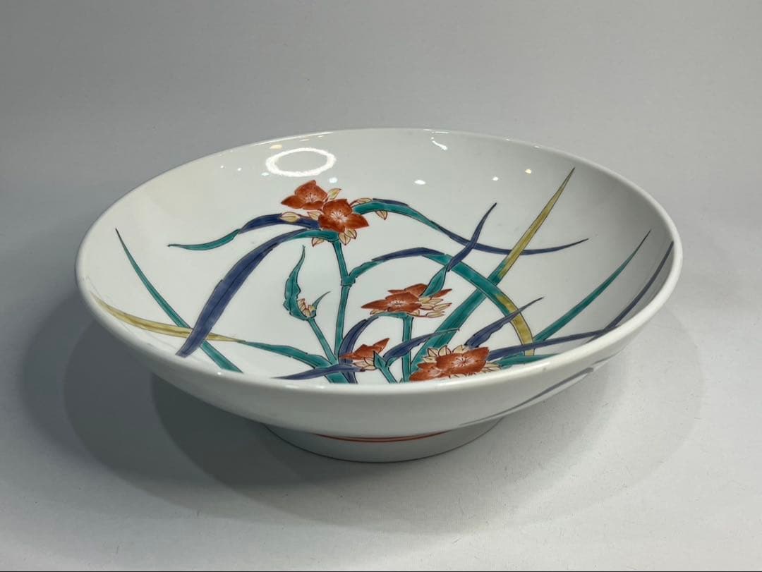 【人間国宝】十四代 柿右衛門 錦手 露草文 鉢 特注品 高台 大鉢 大皿 箱無し