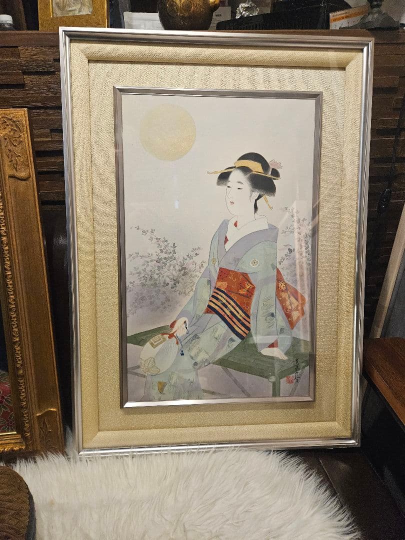 武藤嘉亭 ［涼庭］紙本　美人画 浮世絵 日本画 師伊東深水 山川秀峰 額装