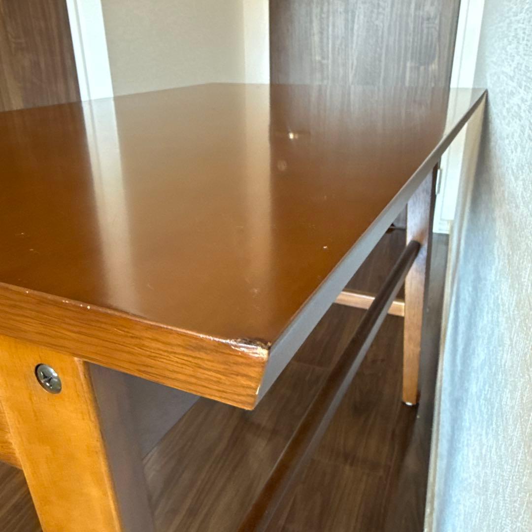 【カリモク60】デスク、引出し付き、ウォールナット色