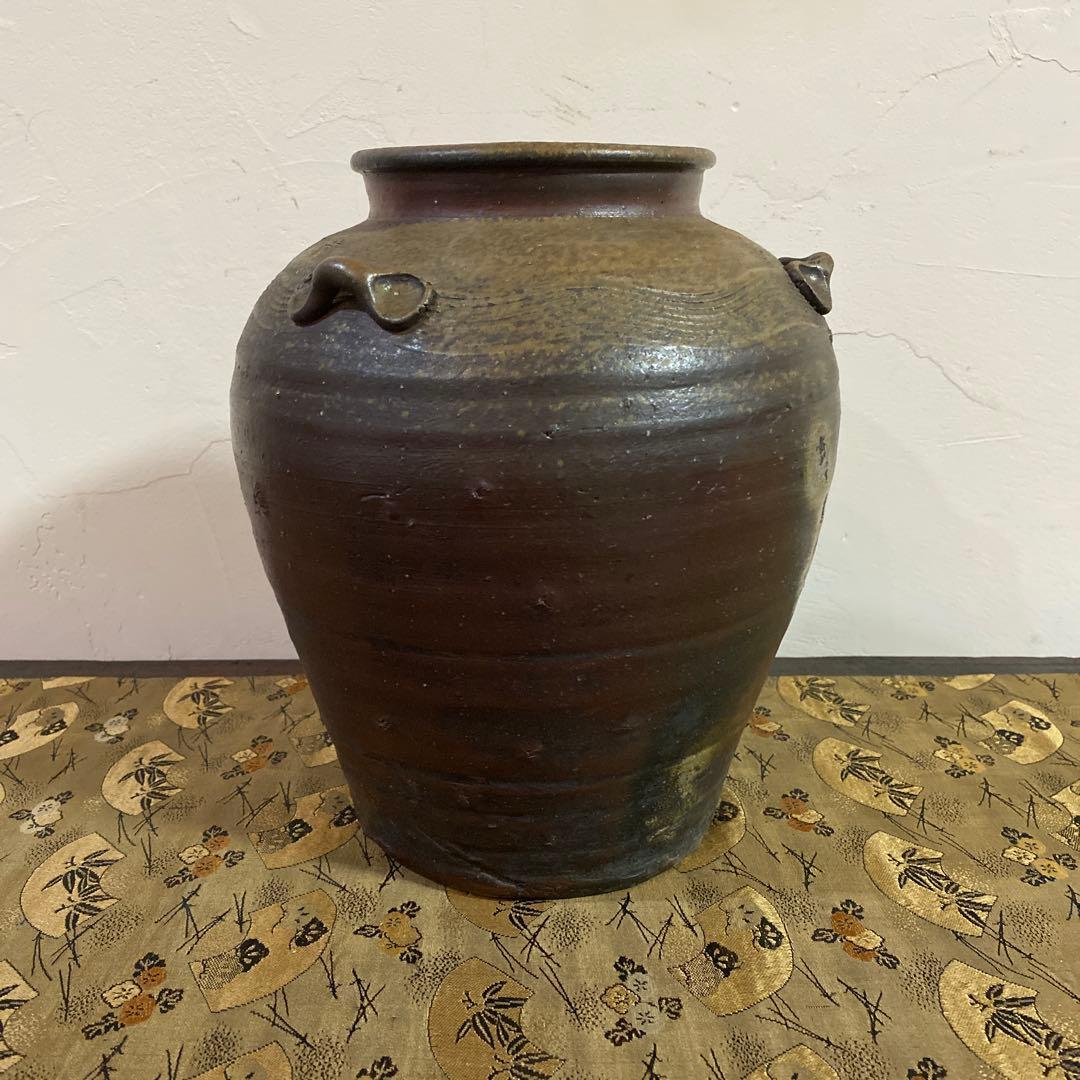 骨董　備前焼　茶壺　葉茶壺　三耳壺
