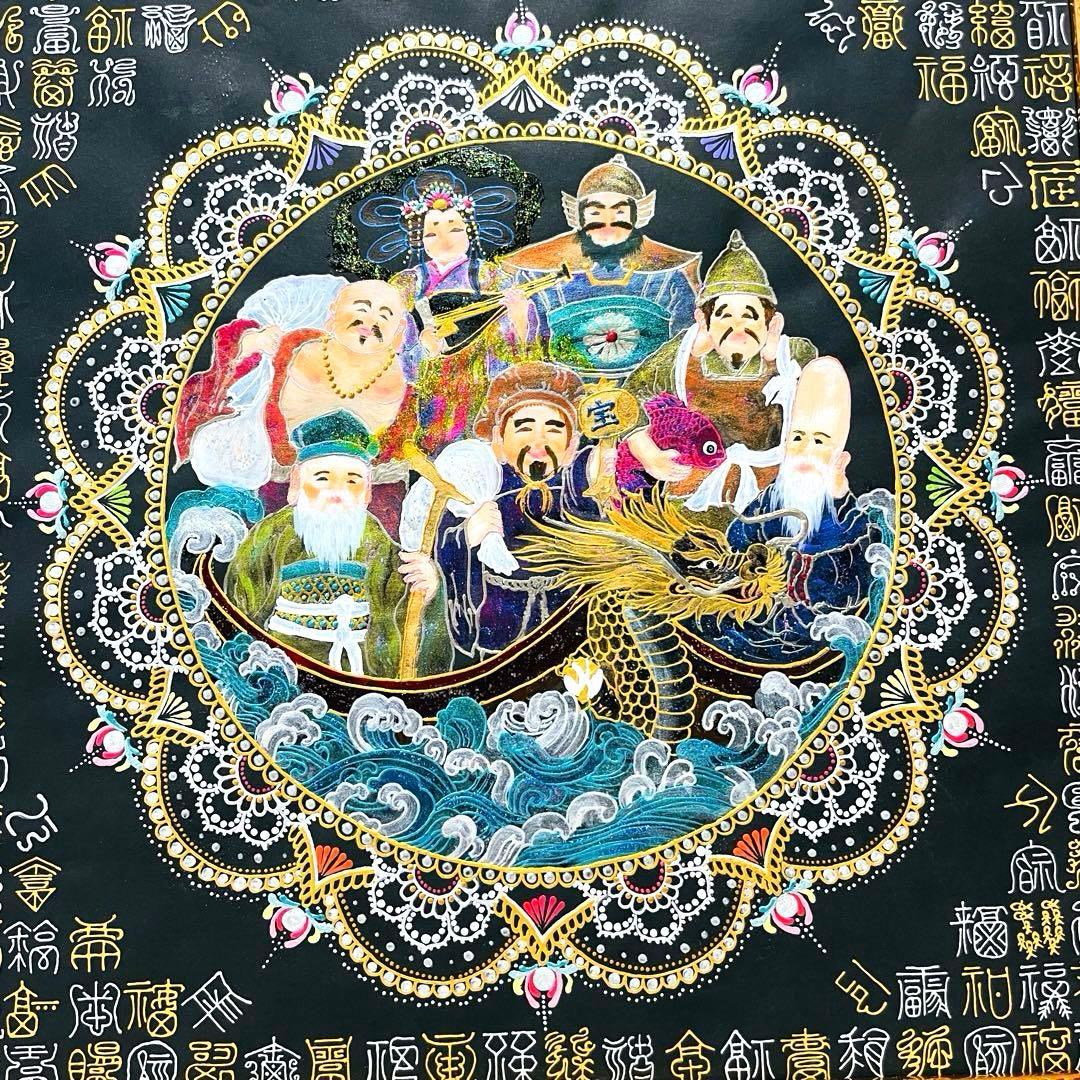 【開運✴︎金龍/七福神】巨大・曼荼羅アート 龍体文字&篆書体 108体 34cm角