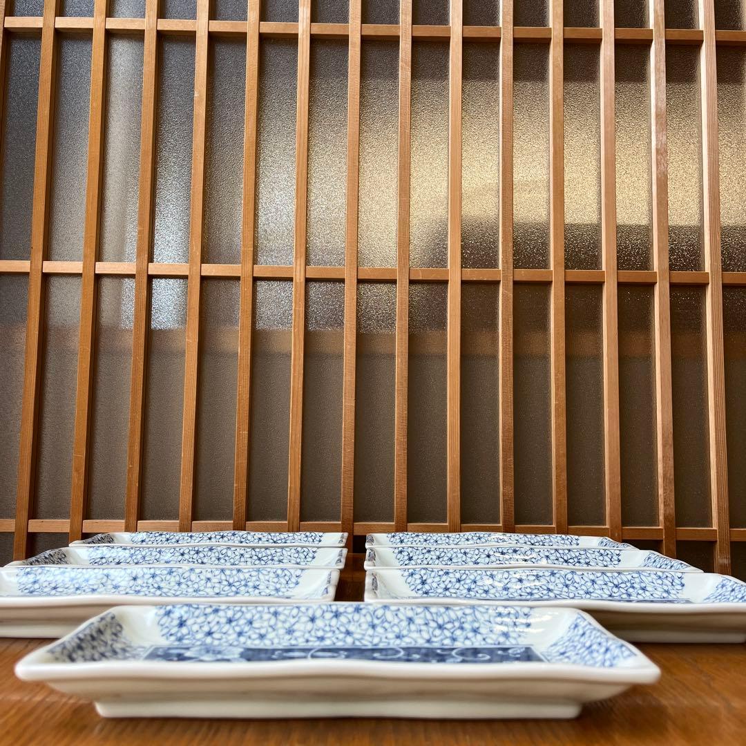 有田焼　聖花藍染　染付唐草　長方形皿7枚