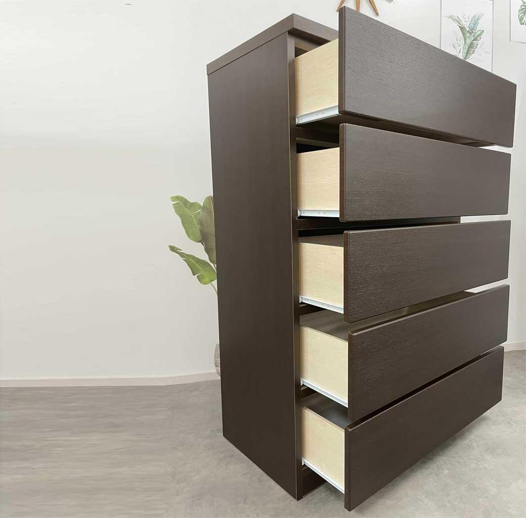 80センチ　ブラック　国産 大川家具 完成品 高級感ブラウン　レール付きタンス