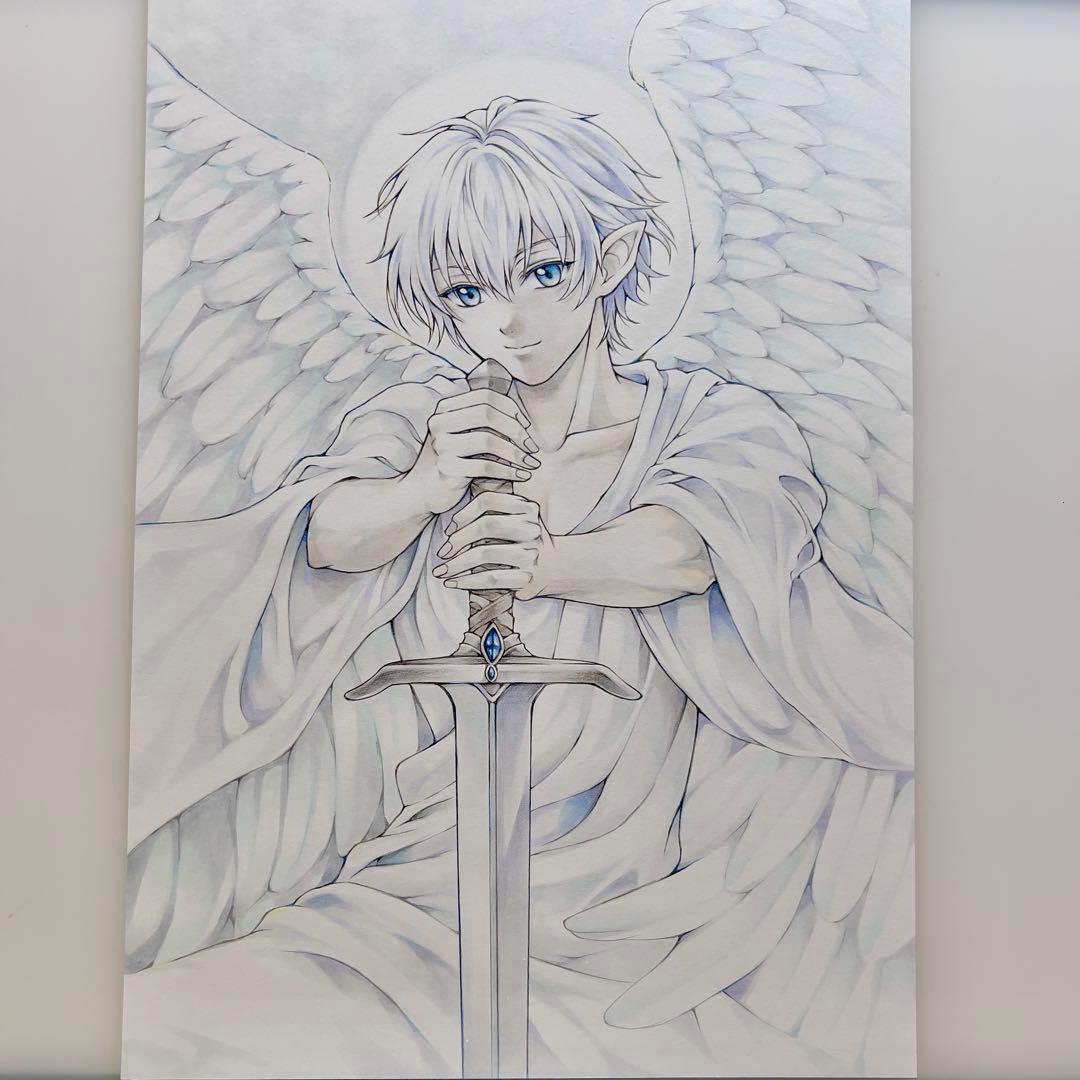 メ*)様 手描きイラストA4＊祈りを捧げる守護天使＊一点もの＊原画