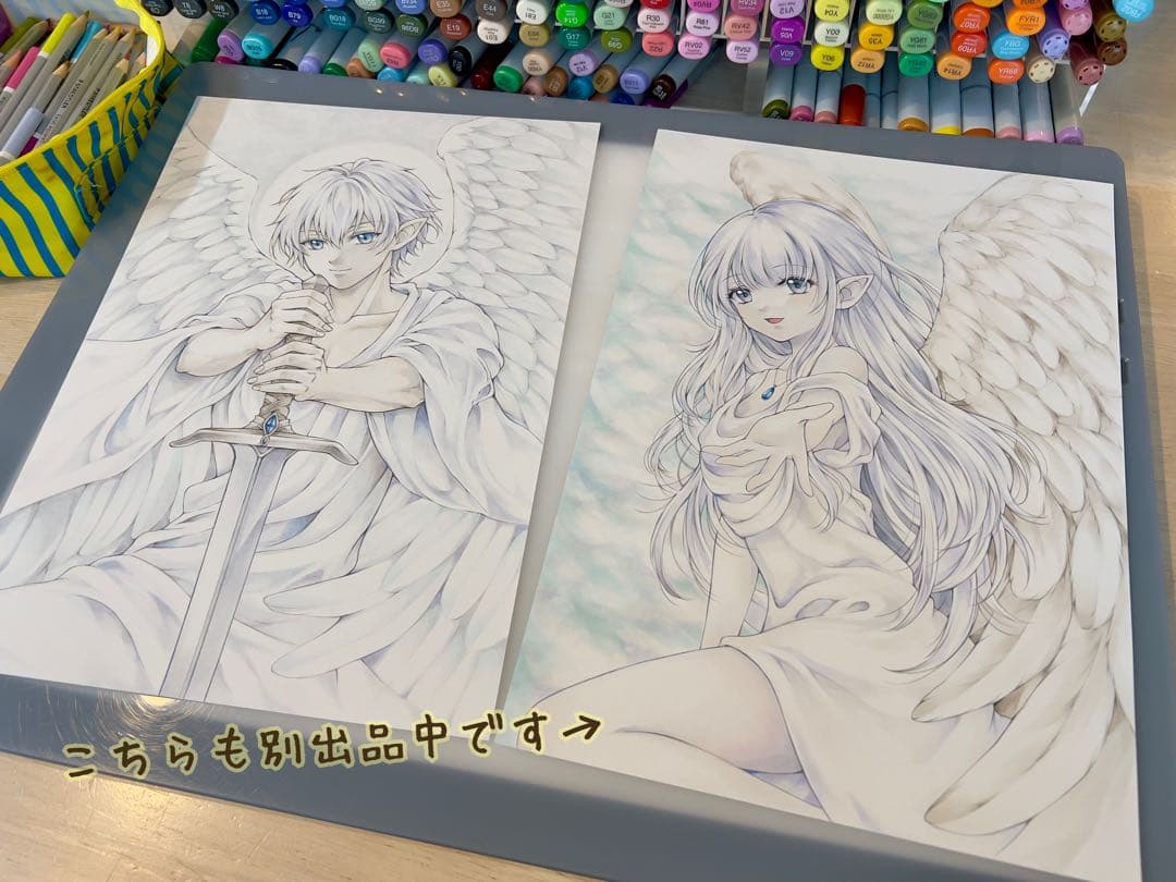 メ*)様 手描きイラストA4＊祈りを捧げる守護天使＊一点もの＊原画
