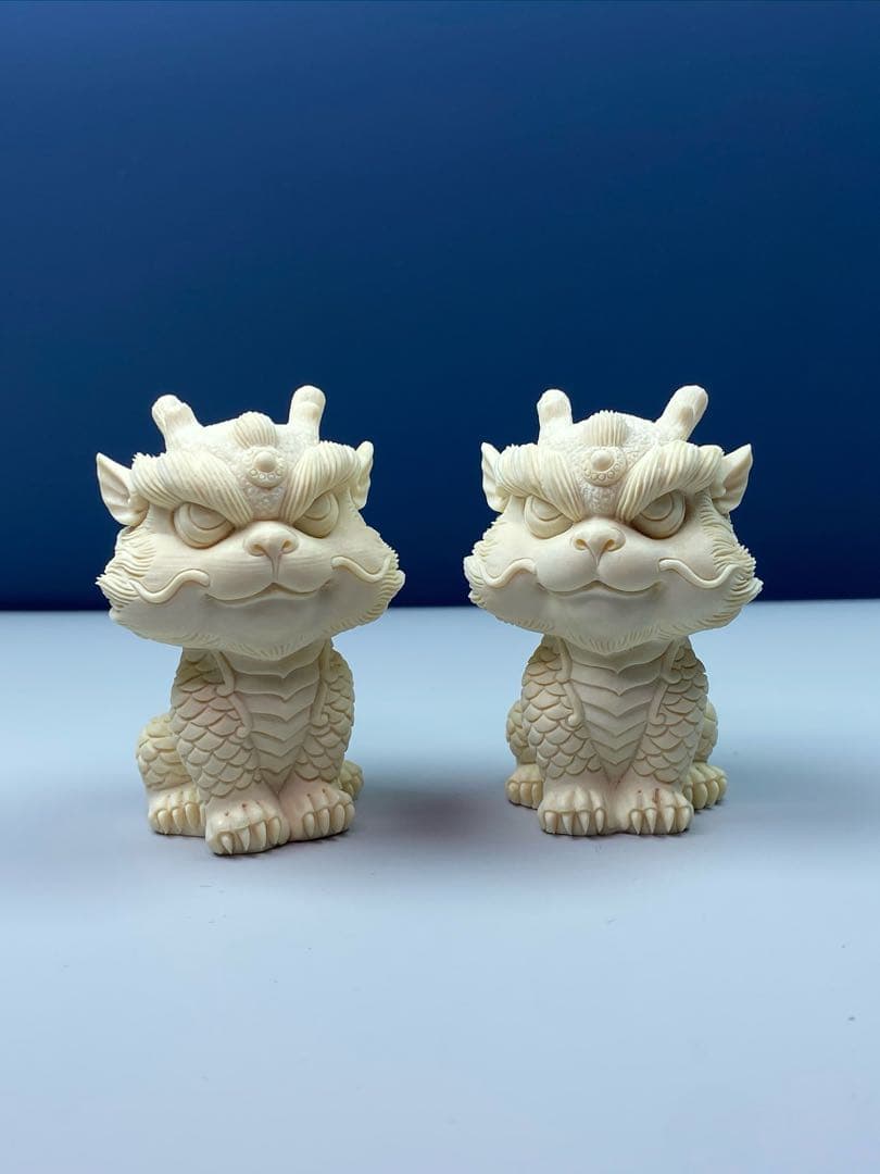 天然マンモス牙美しい手作り彫刻 龍行天下 置物飾り