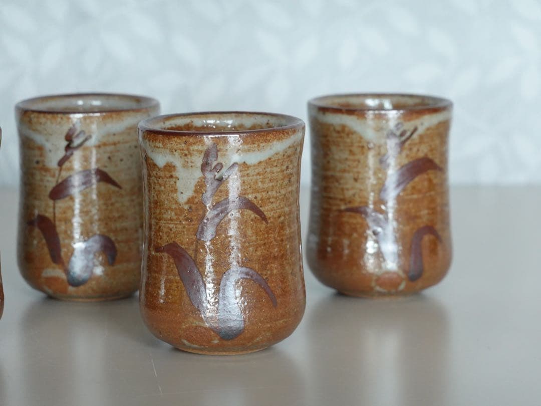 唐津焼　西岡小十郎　小次郎窯　絵唐津　湯呑　5客　酒器　ぐい呑　盃　杯　筒盃