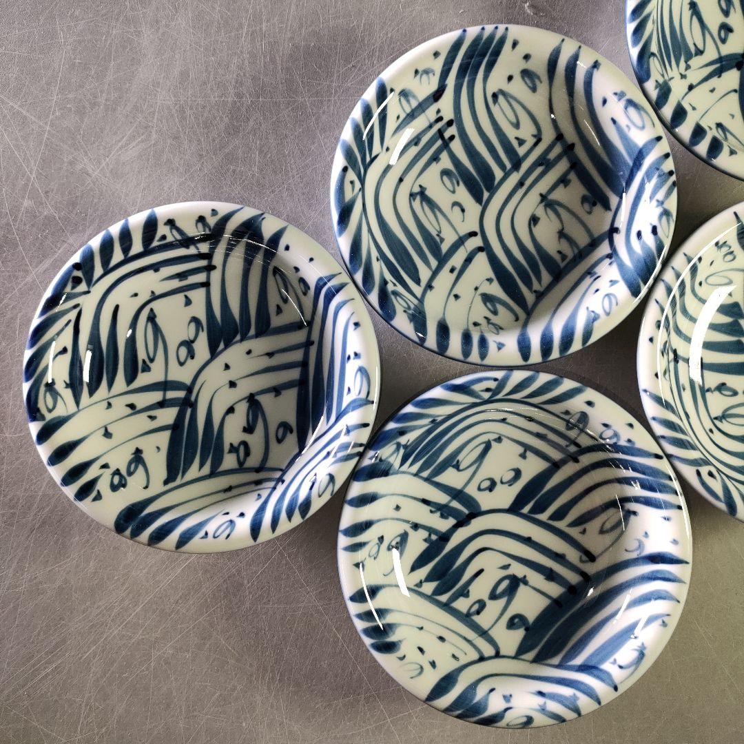 A1202-2/有田焼/源右衛門窯/染付四海波銘々皿5客/共箱/向付/懐石道具/