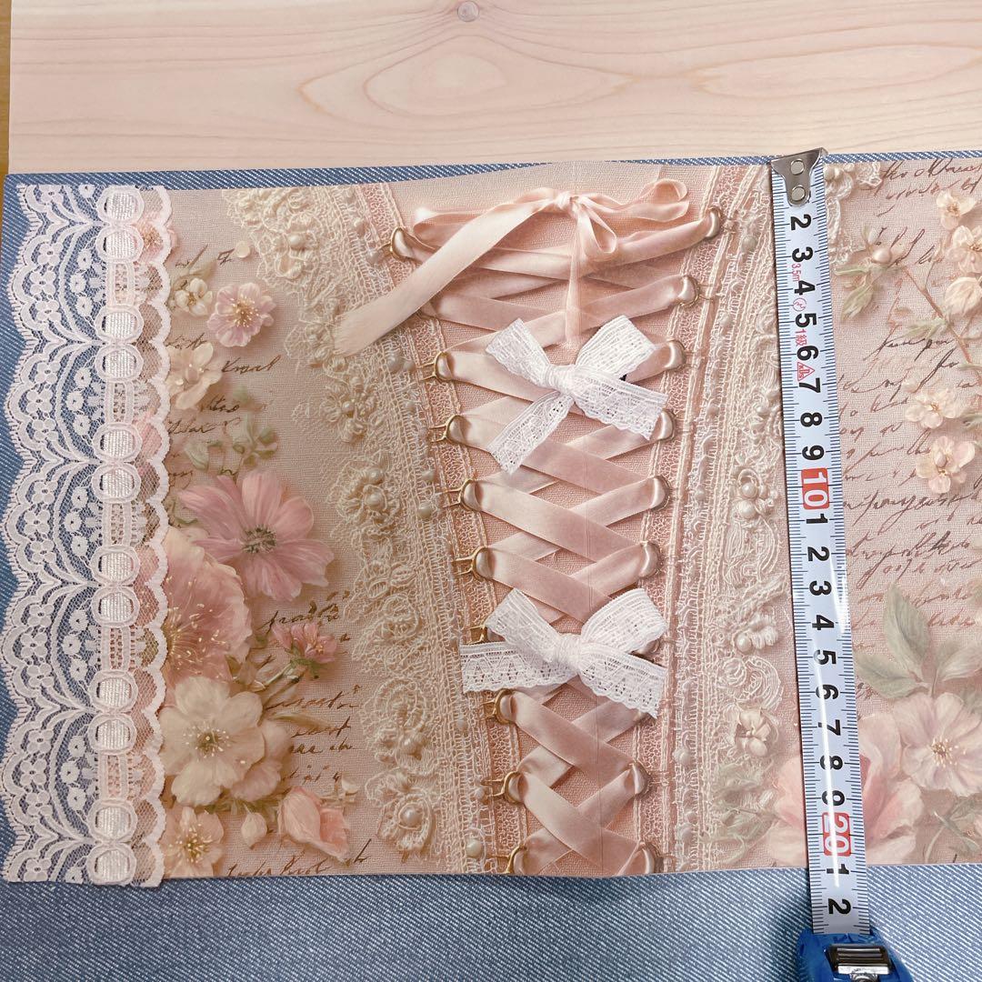ヴィンテージ風花柄 ピンク リボン ローズ ロマンティック コラージュノート