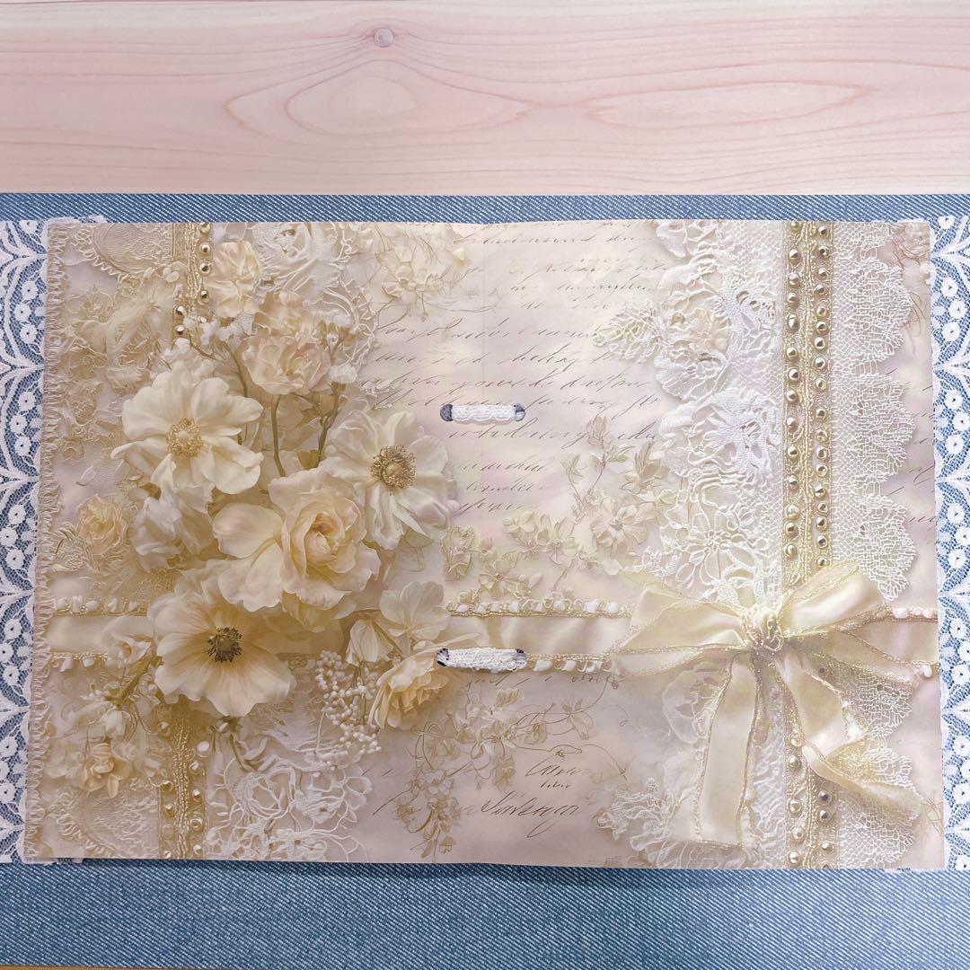 ヴィンテージ風花柄 ピンク リボン ローズ ロマンティック コラージュノート