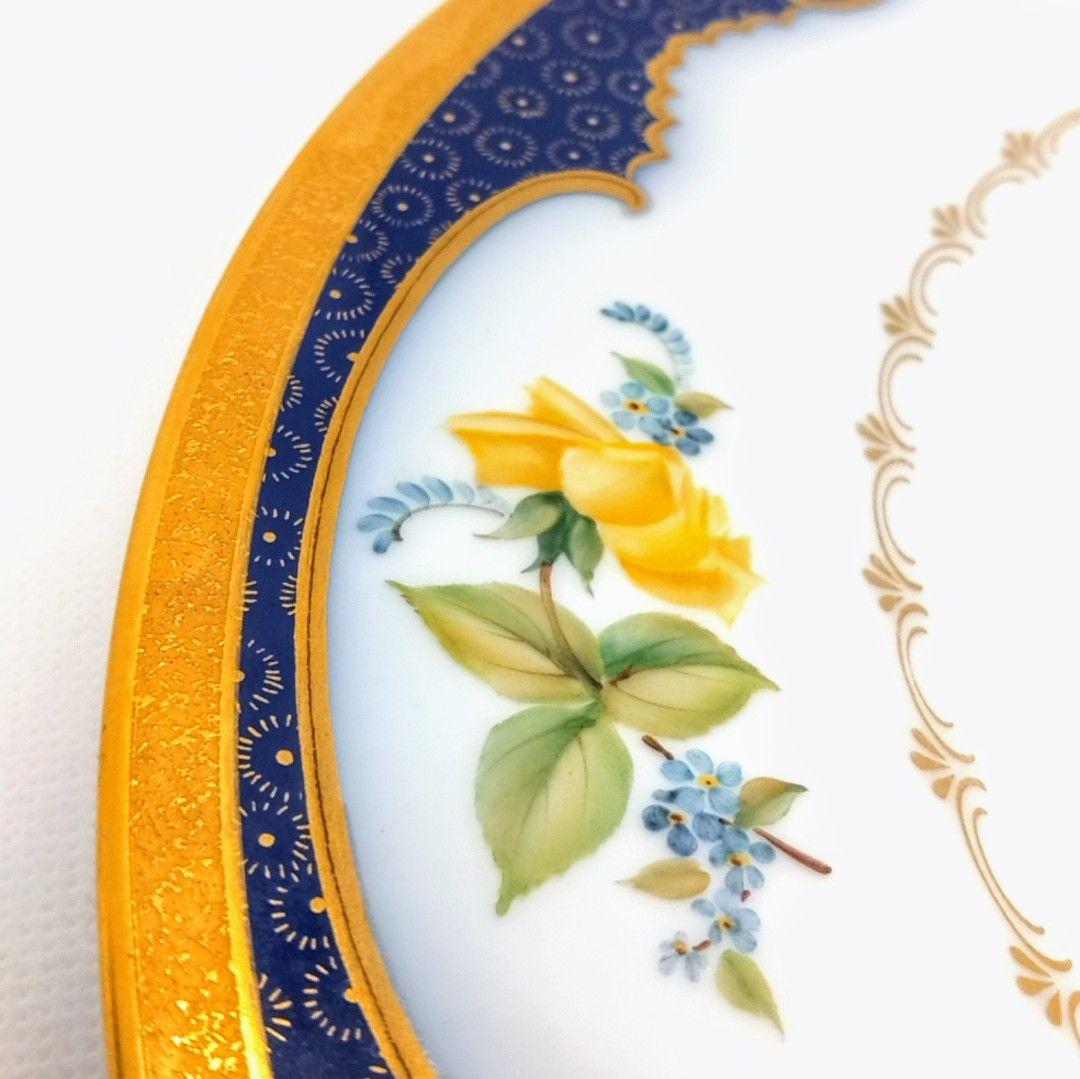 ☆美品手描き☆大倉陶園 ばらルリ金彩飾り皿 67h/9466(青)