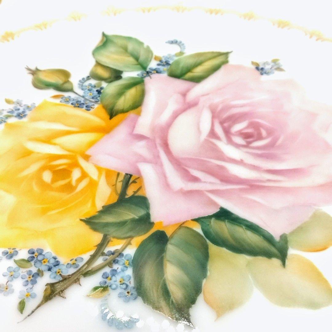 ☆美品手描き☆大倉陶園 ばらルリ金彩飾り皿 67h/9466(青)