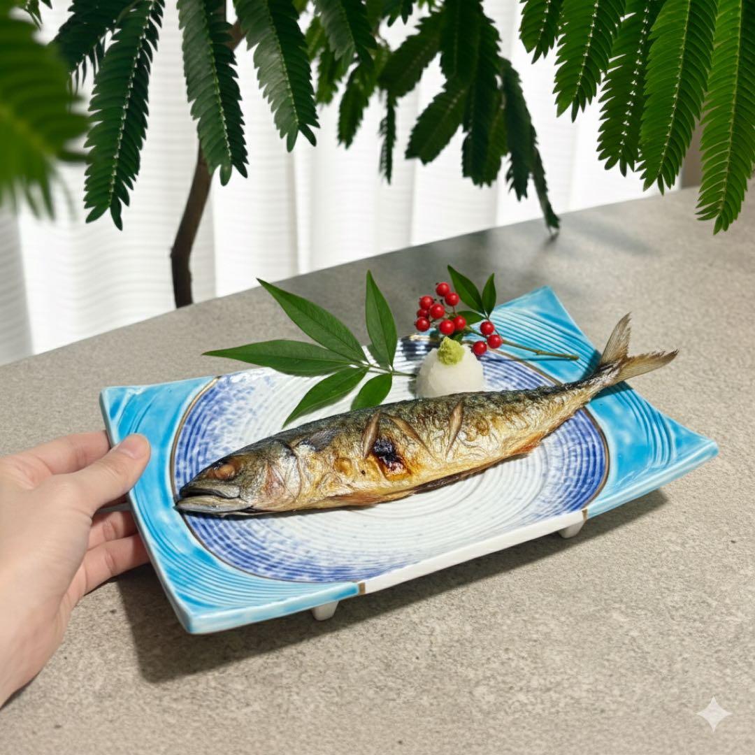 有田焼　波紋　足付き平皿　2枚セット　高台皿　料亭　和食器　水面　青　白　渦巻き