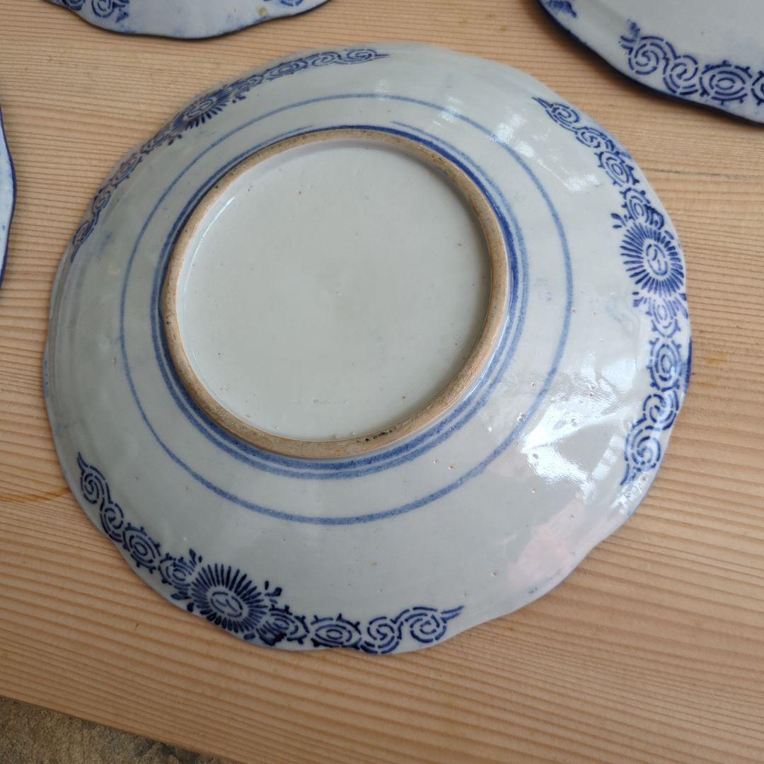 のあ　骨董　古伊万里　七寸皿　印判　花　みじん　皿　中皿　6枚