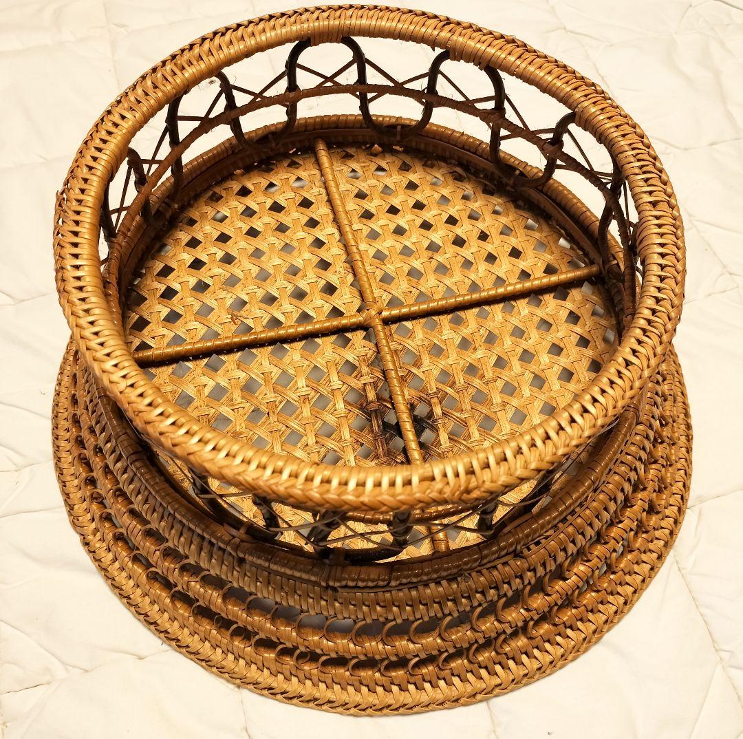 【良品】タイ 伝統工芸 ラタンのカントーク（大小2個セット）