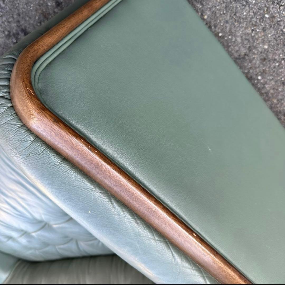 カリモク 本革　2P ラブソファ モスグリーン