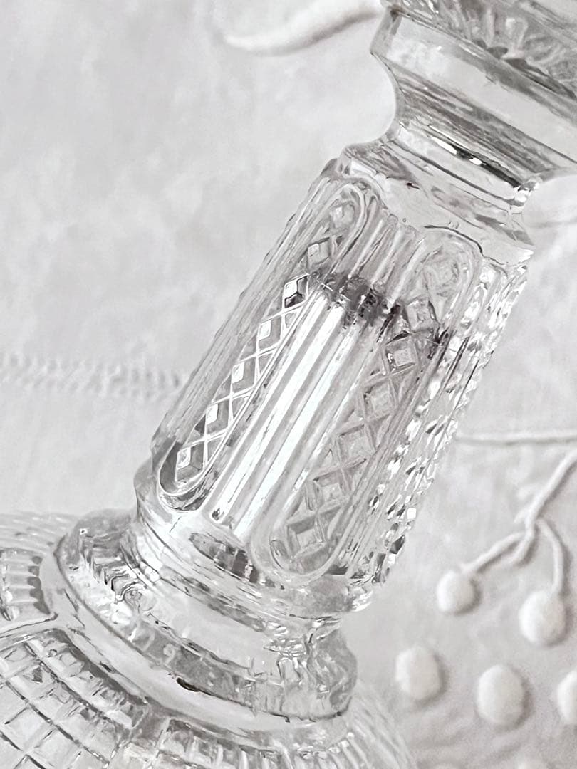 【美品】フランスヴィンテージ 装飾気泡入りガラスのコンポート[3732]