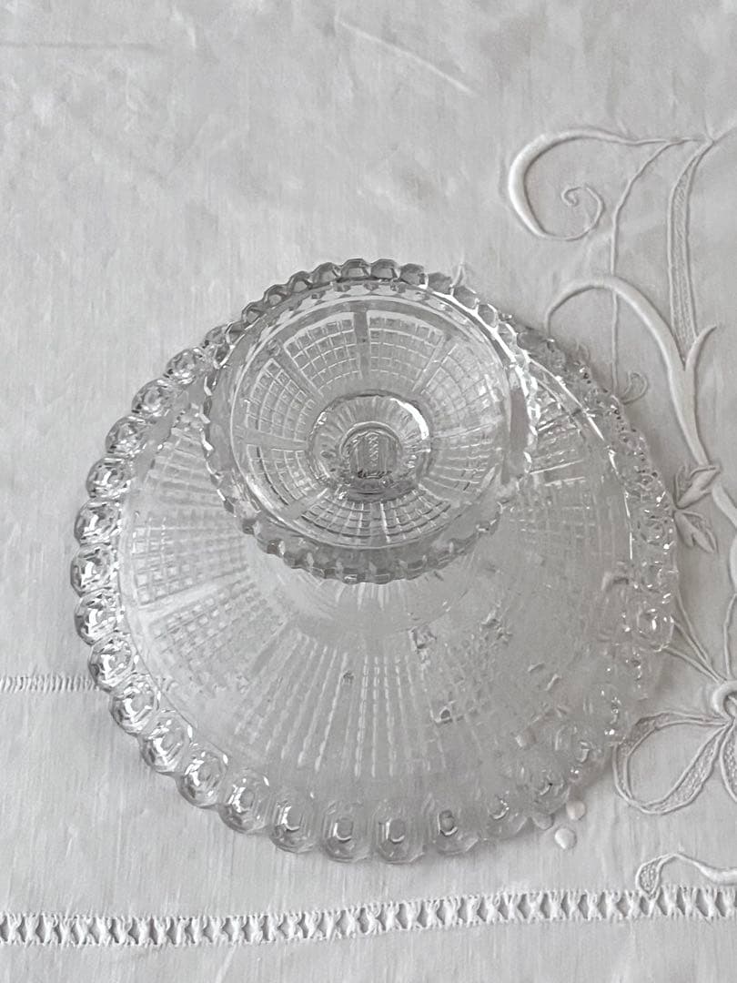 【美品】フランスヴィンテージ 装飾気泡入りガラスのコンポート[3732]
