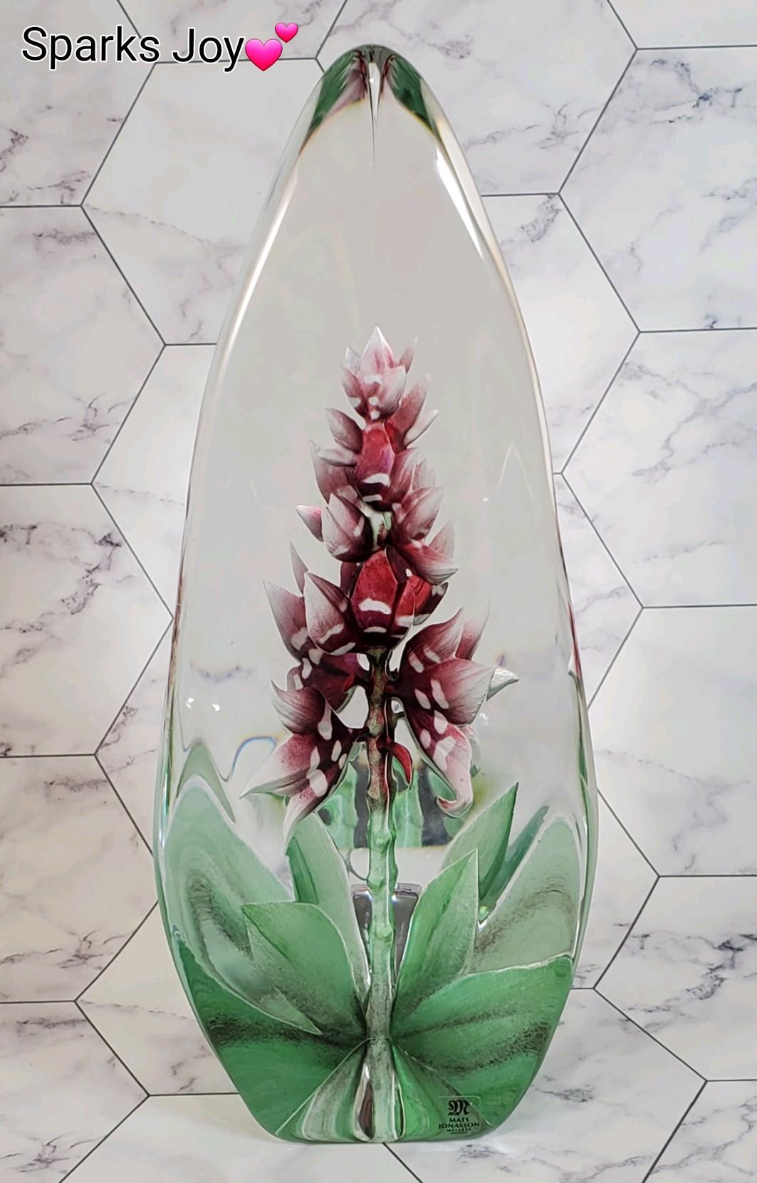 Red Orchid Mats Jonasson クリスタル Art Glass