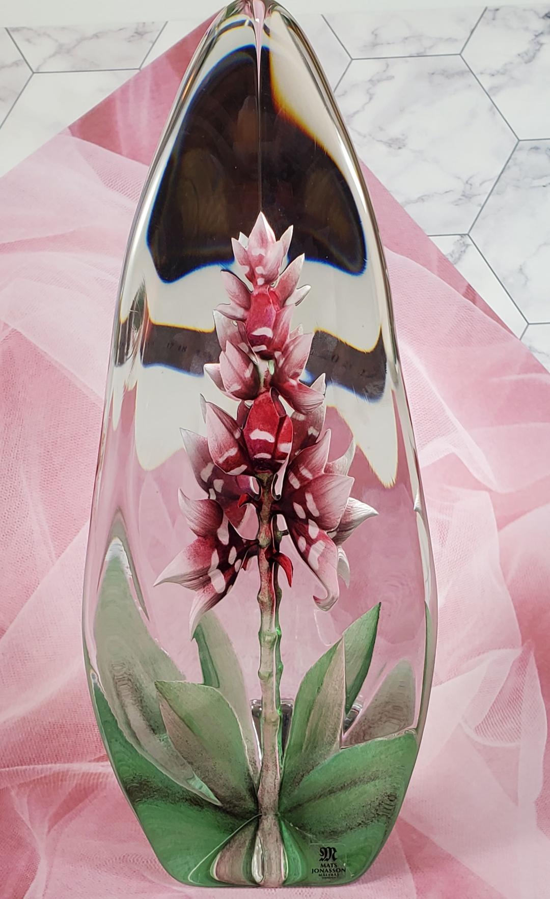 Red Orchid Mats Jonasson クリスタル Art Glass