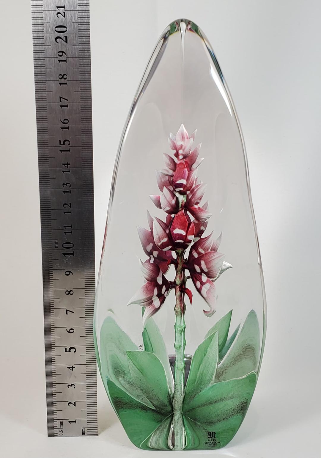 Red Orchid Mats Jonasson クリスタル Art Glass