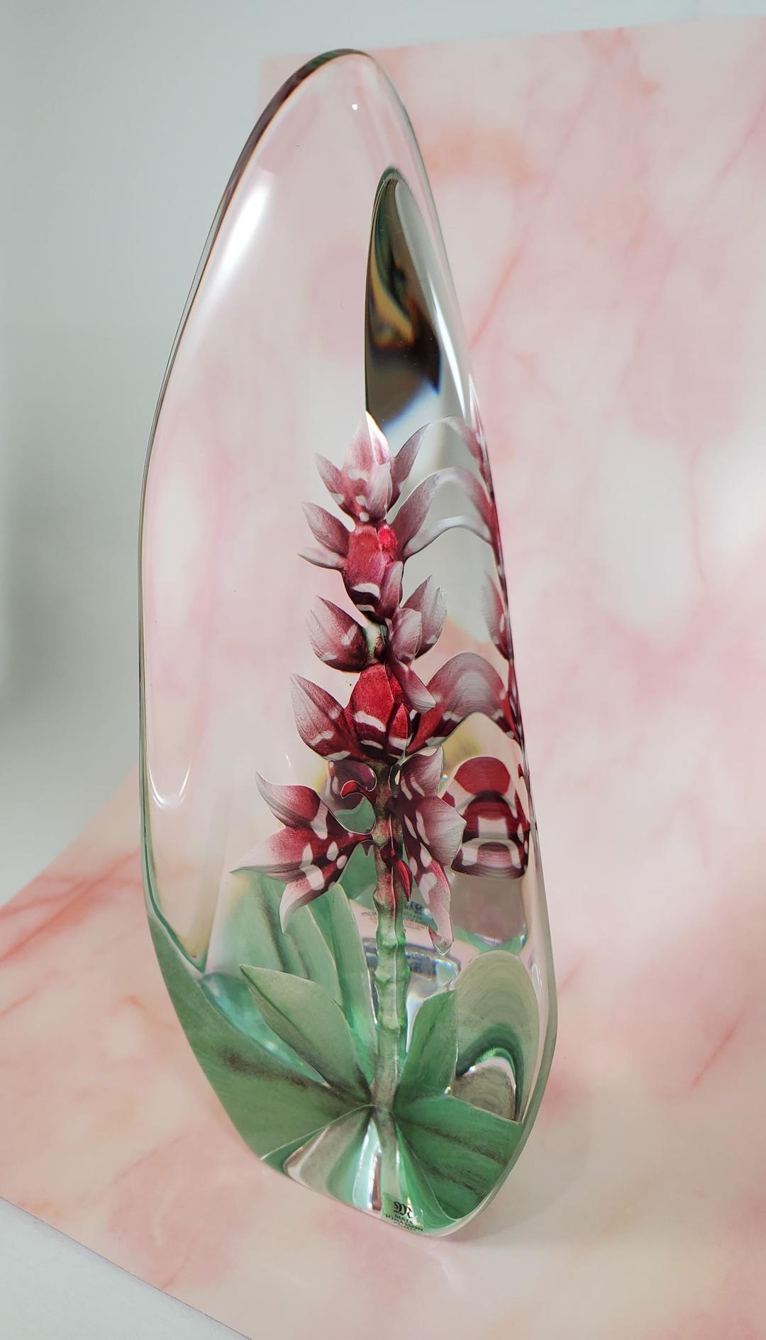 Red Orchid Mats Jonasson クリスタル Art Glass