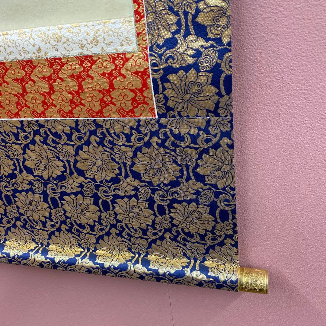 美品 掛け軸 松井翔雲作 金地 三尊佛 共箱 仏画 美術年鑑掲載 年中掛け