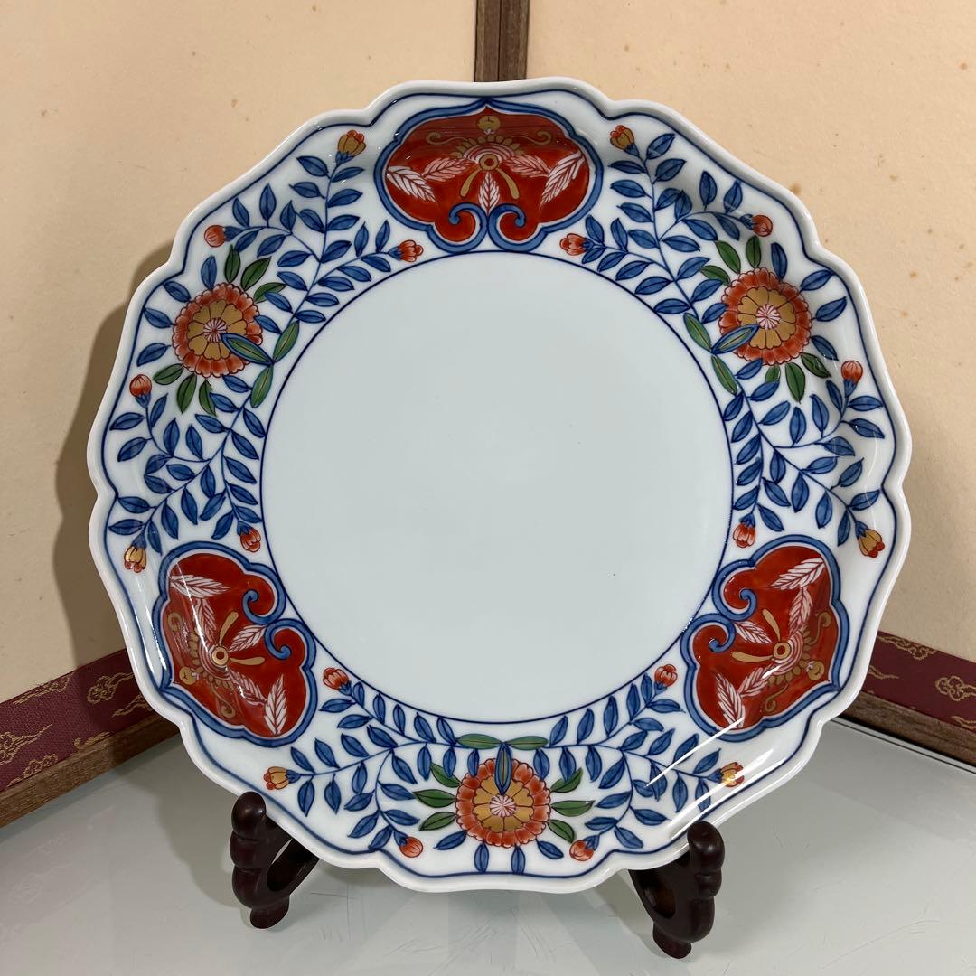 源右衛門　古伊万里風錦唐花　大皿25㎝