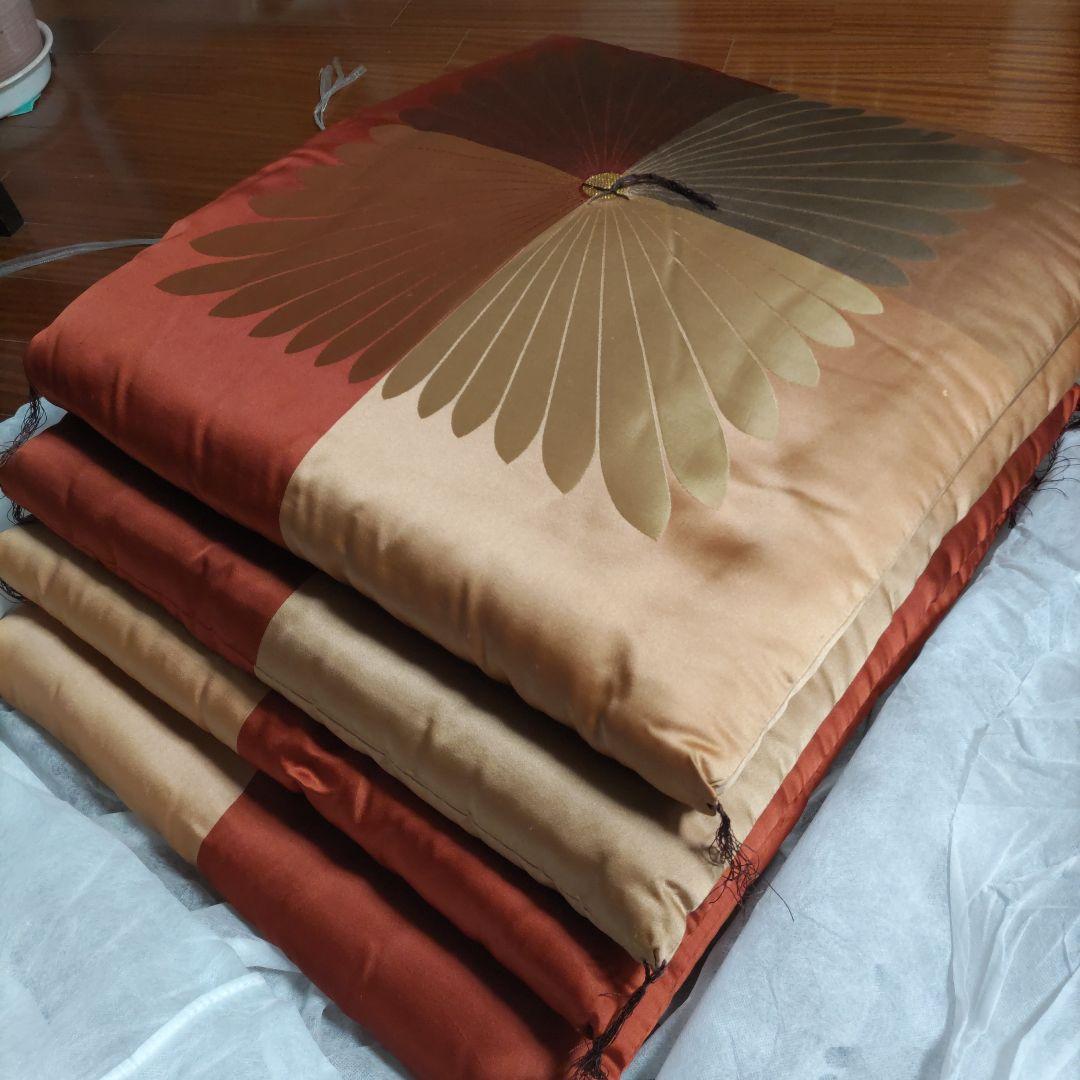 高級座布団/多色花模様の大きな座布団4枚組 美品