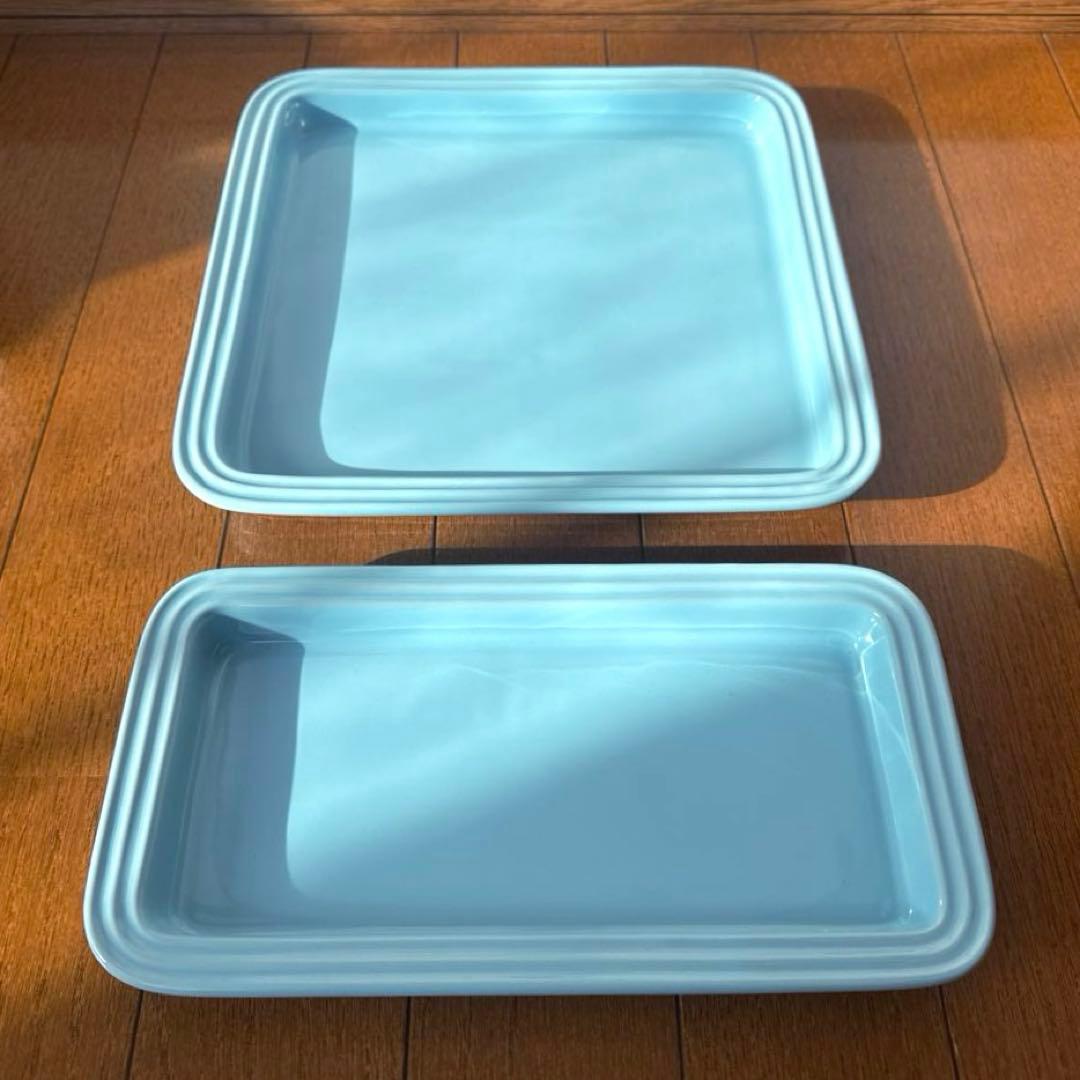 LE CREUSETル・クルーゼ ライトブルー 角皿 2枚セット 耐熱皿 深皿