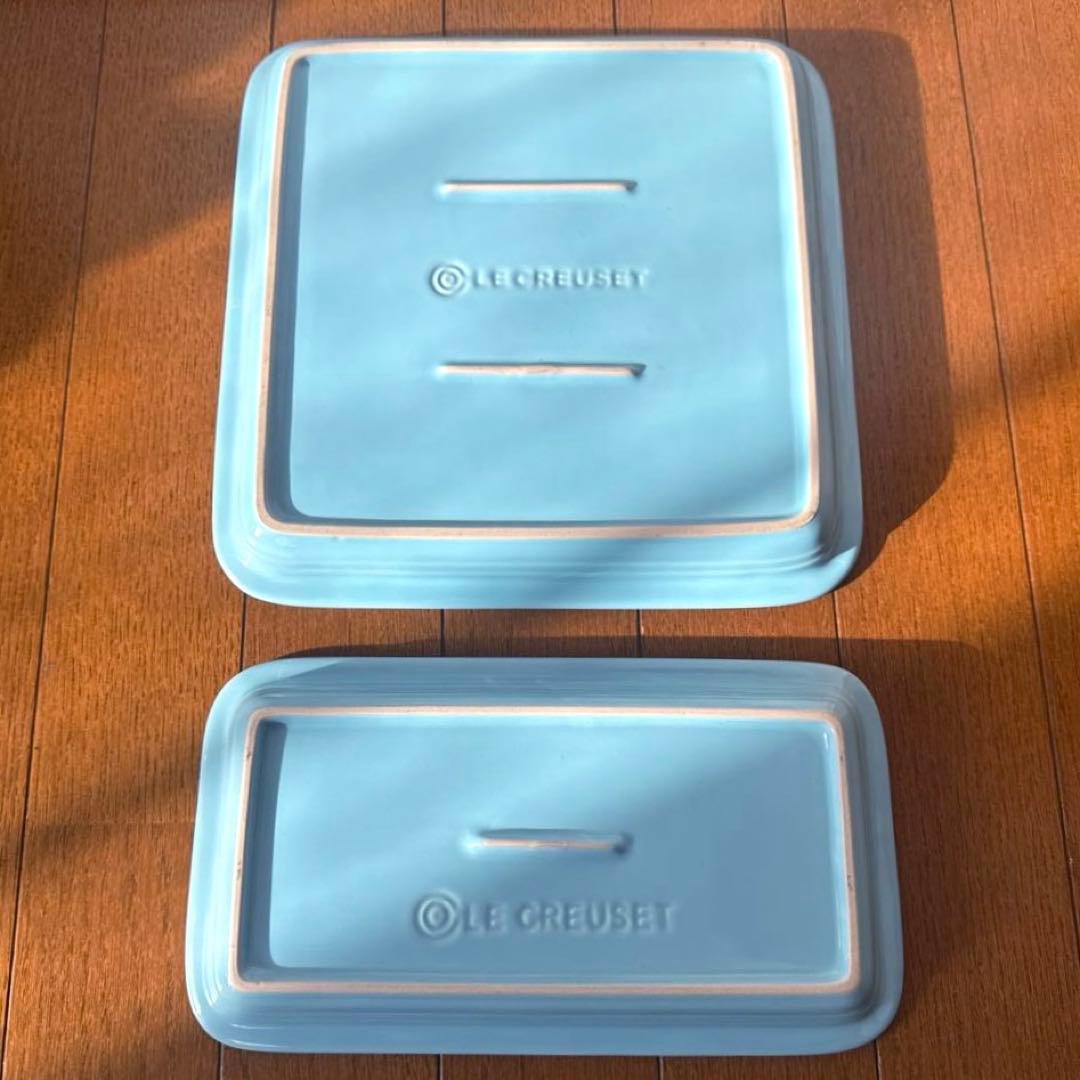 LE CREUSETル・クルーゼ ライトブルー 角皿 2枚セット 耐熱皿 深皿