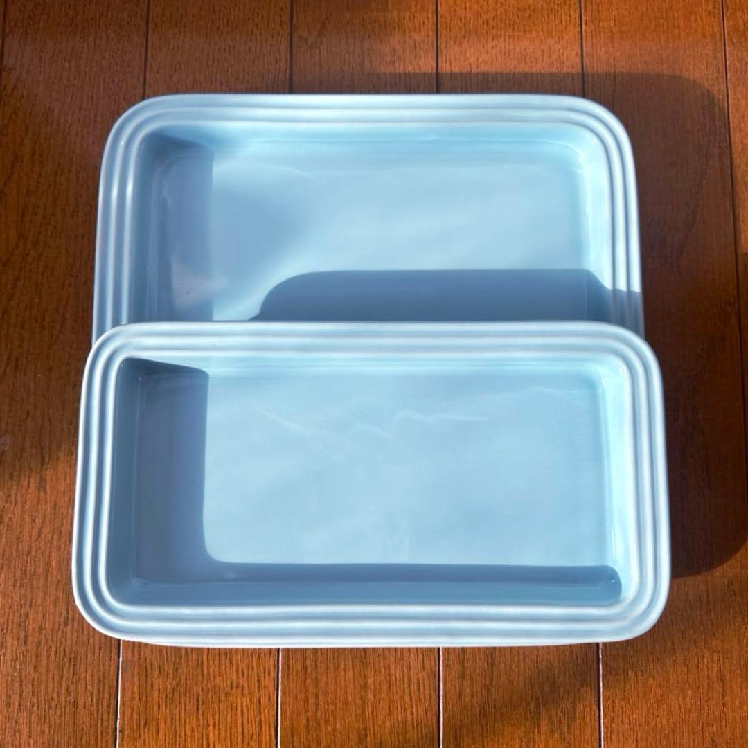 LE CREUSETル・クルーゼ ライトブルー 角皿 2枚セット 耐熱皿 深皿