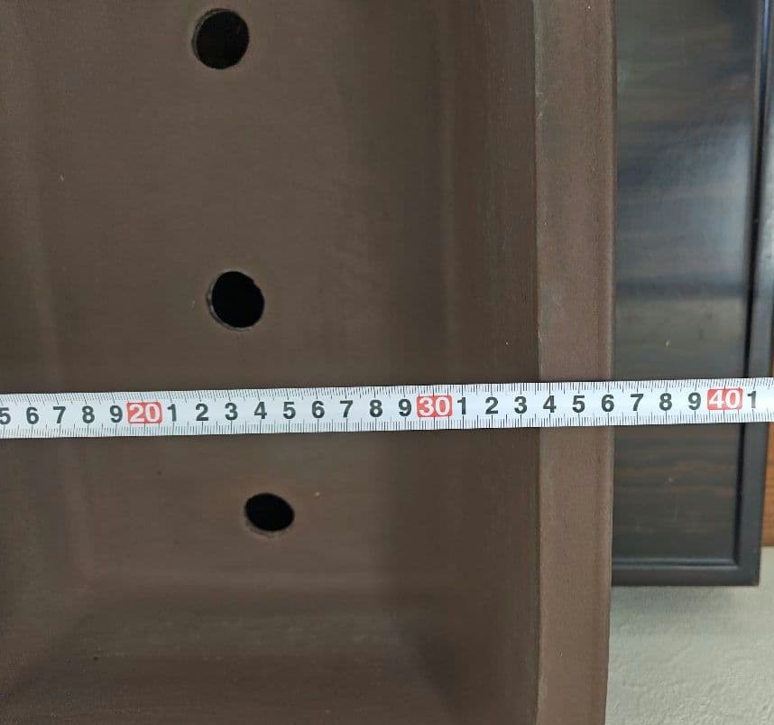 陶器製長方形盆栽鉢 ブラウン 約47cm×36cm×19.5cm　落款　太山