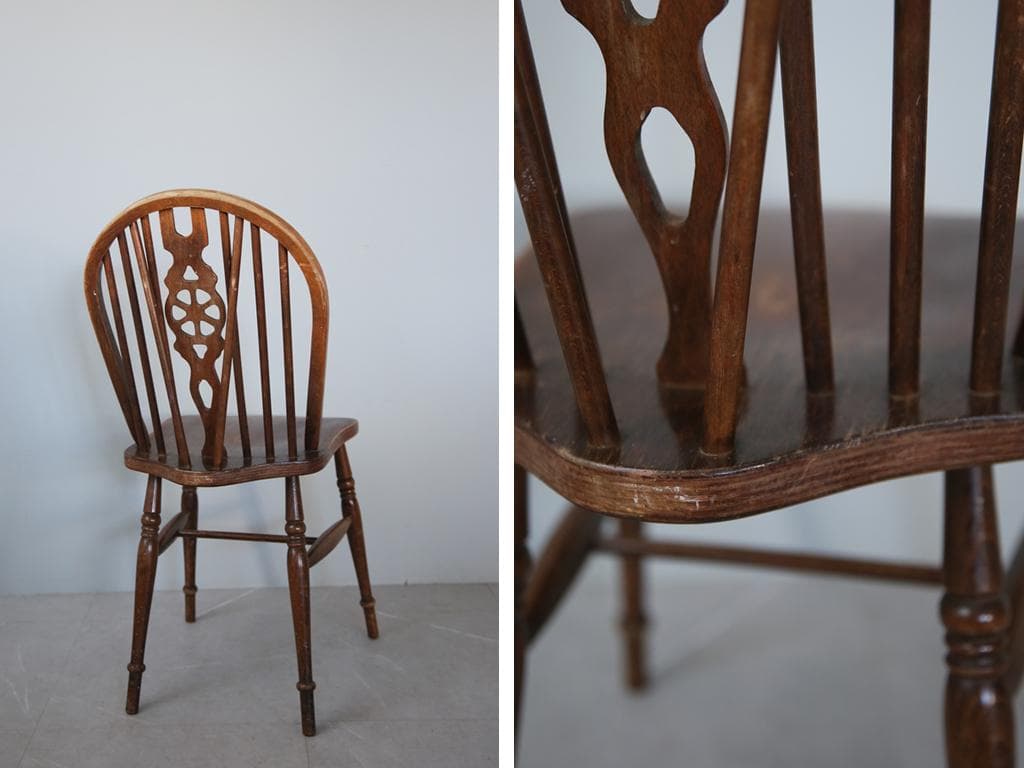 英国アンティーク木製ホイールバックチェア/ダイニングイス/椅子(91-196-4