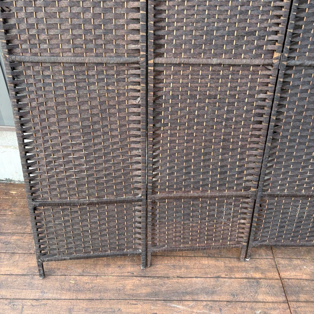 B2 北欧レトロ 木製フレーム 3連 メッシュパーティション パーテーション衝立