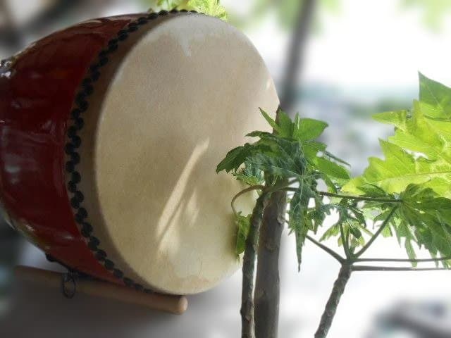 ☆新品未使用(送料無料)39.780円 エイサー大太鼓44cm*48cmバチ付