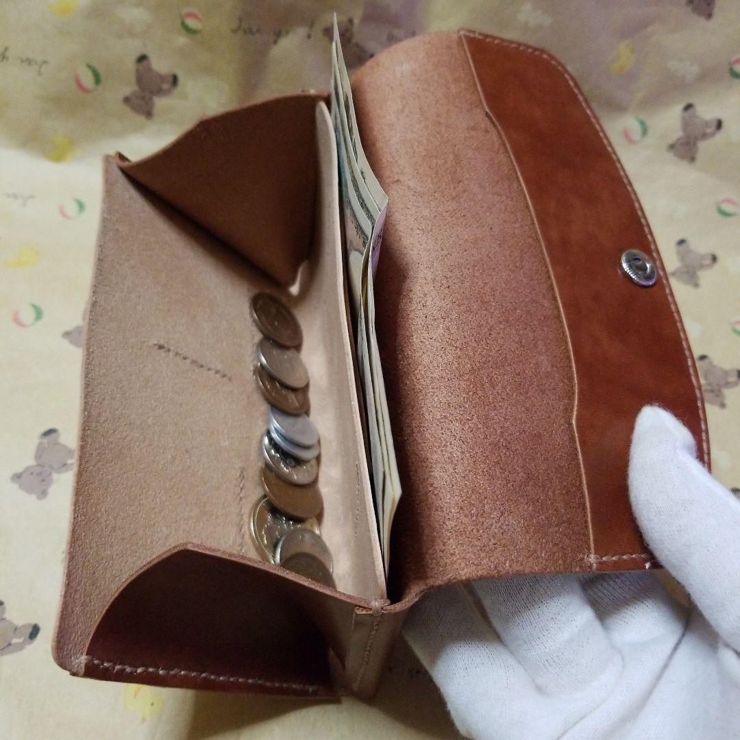 牛革　ブラウン系✖️ヌメ革　コンパクト長財布　ハンドメイド長財布