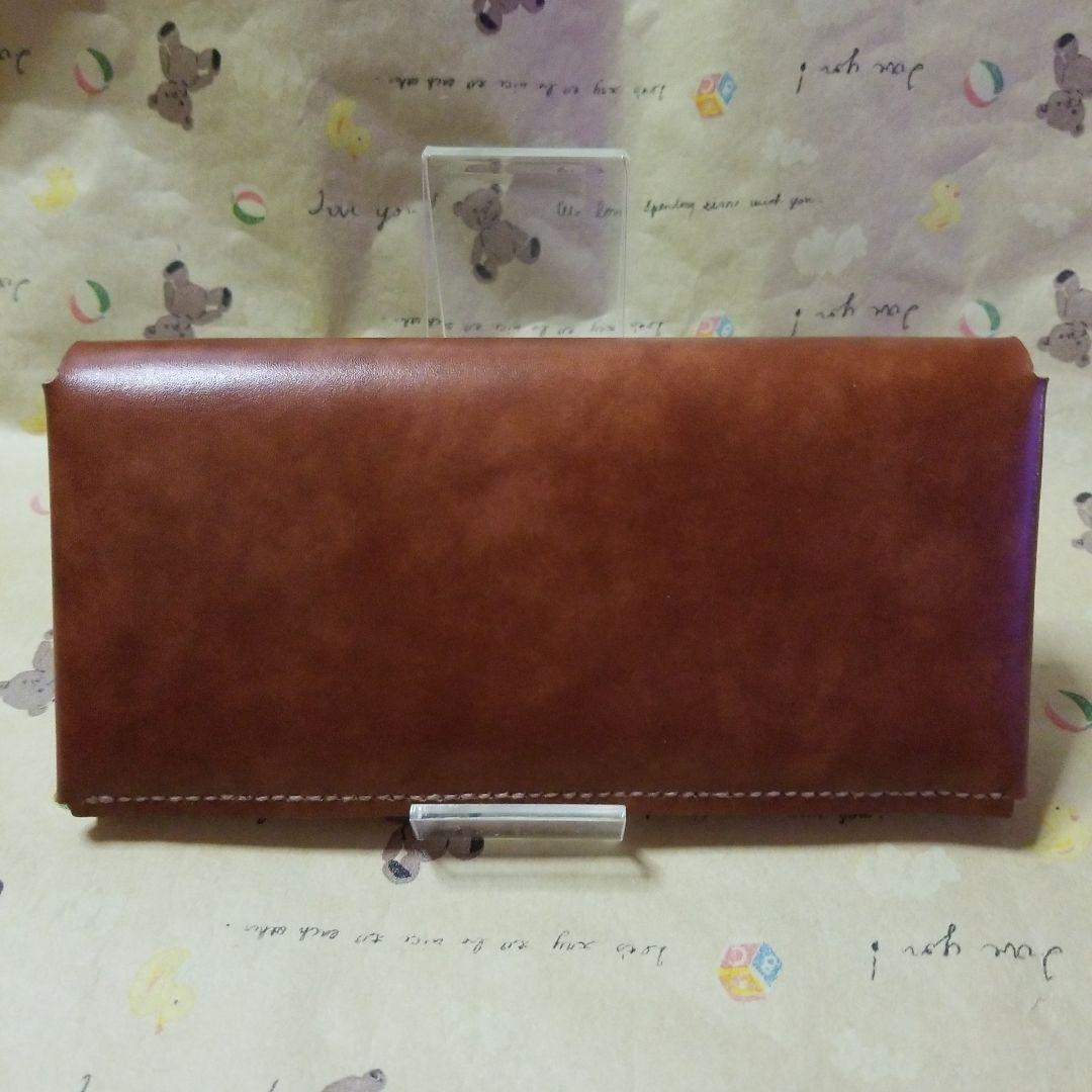 牛革　ブラウン系✖️ヌメ革　コンパクト長財布　ハンドメイド長財布