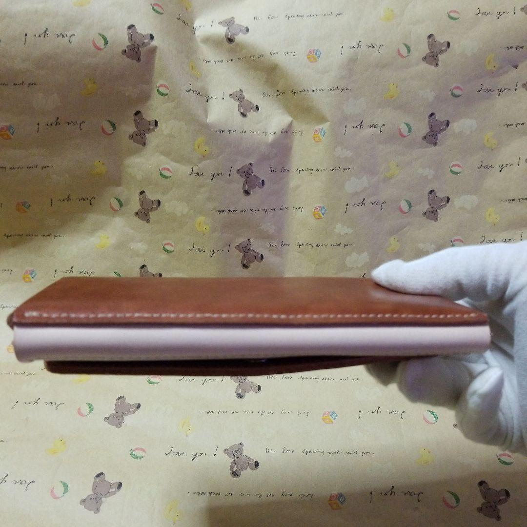 牛革　ブラウン系✖️ヌメ革　コンパクト長財布　ハンドメイド長財布