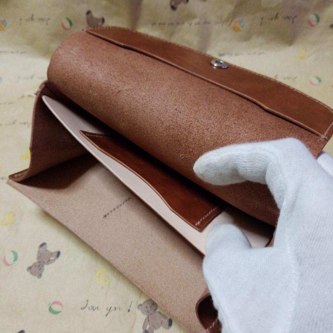 牛革　ブラウン系✖️ヌメ革　コンパクト長財布　ハンドメイド長財布