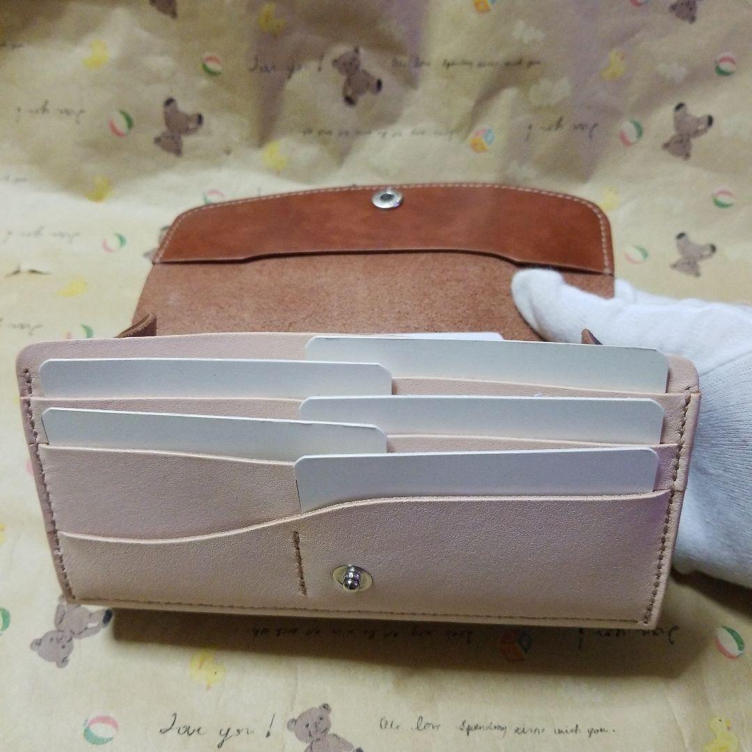 牛革　ブラウン系✖️ヌメ革　コンパクト長財布　ハンドメイド長財布
