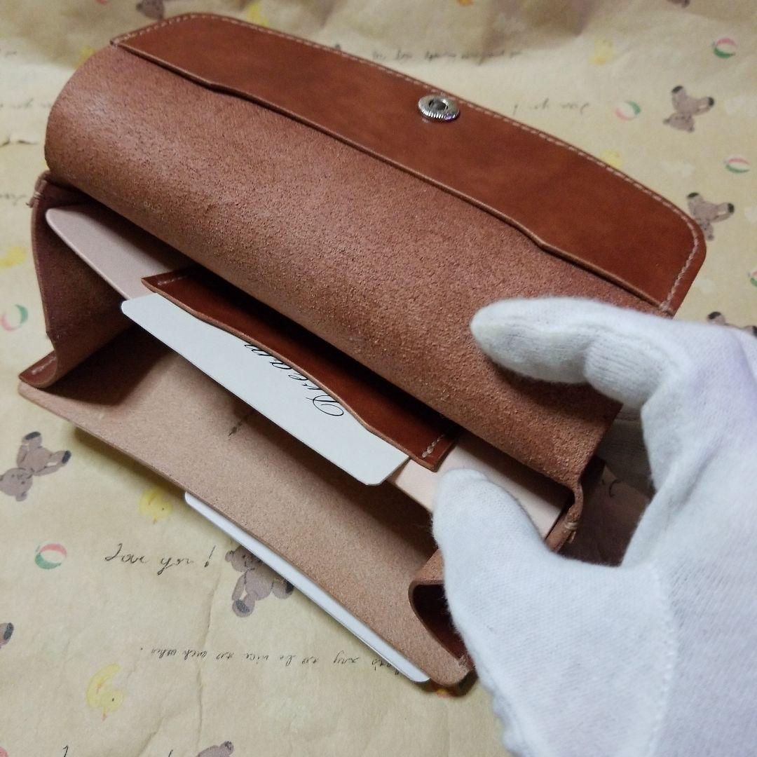 牛革　ブラウン系✖️ヌメ革　コンパクト長財布　ハンドメイド長財布