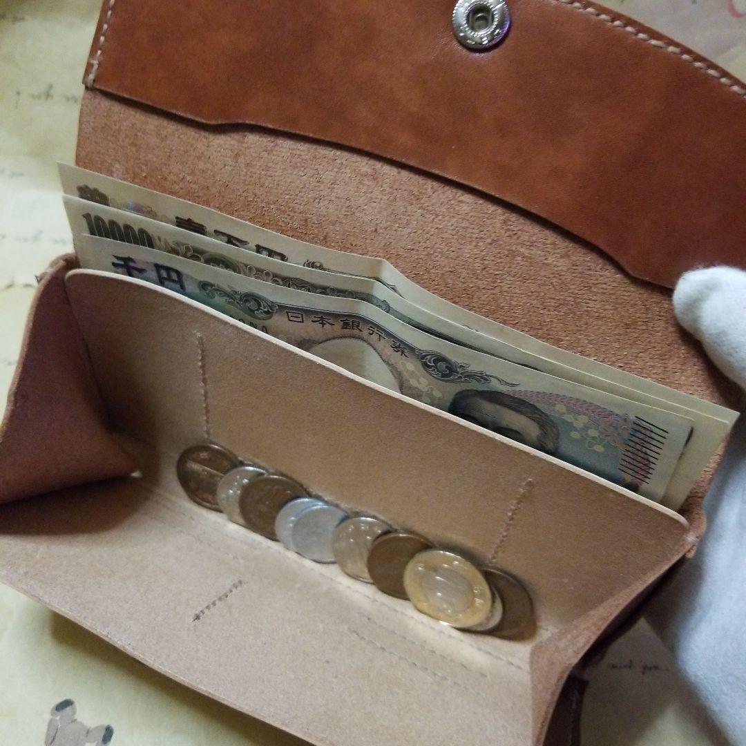 牛革　ブラウン系✖️ヌメ革　コンパクト長財布　ハンドメイド長財布