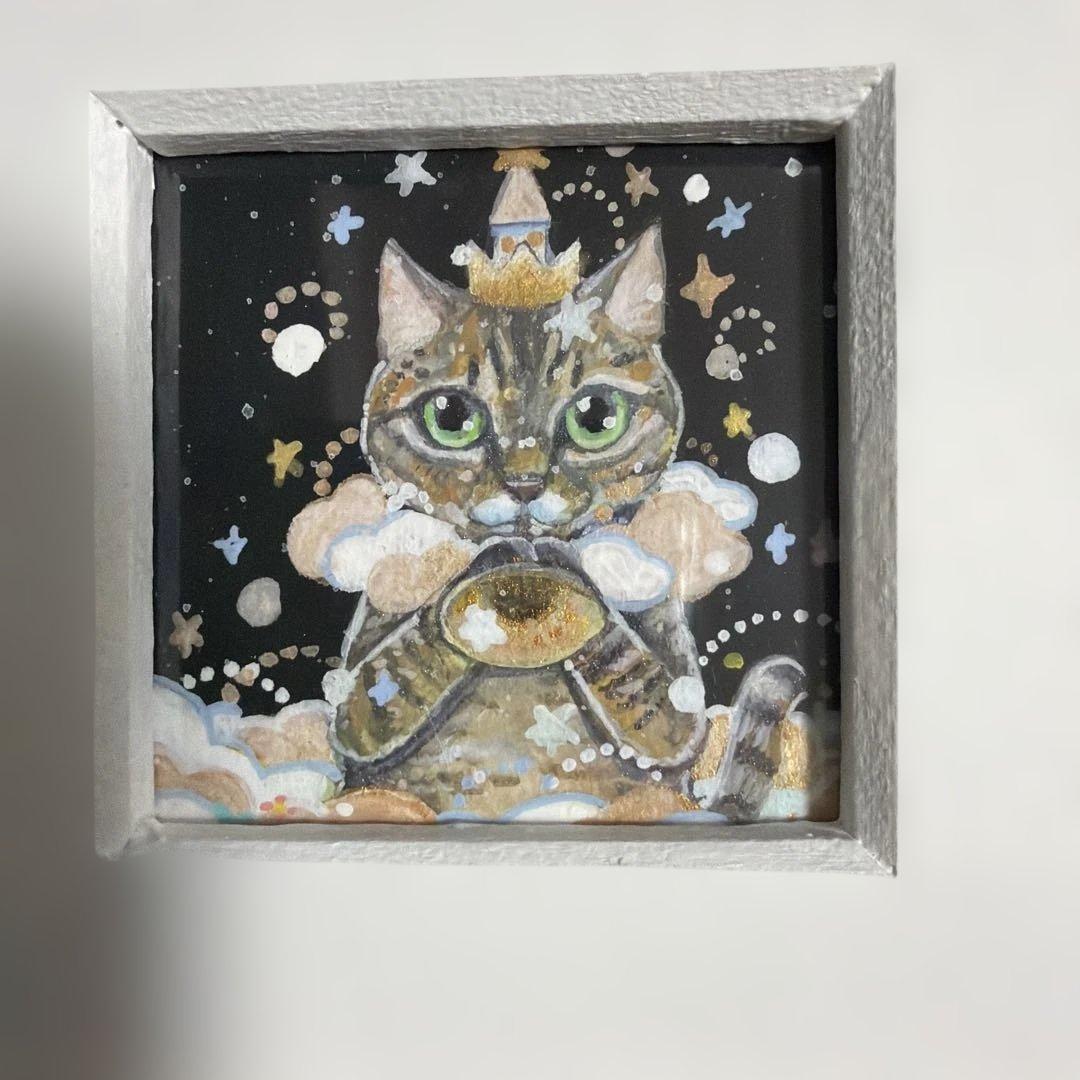 イラストレーターyoshi先生作品 ミニ原画 キジトラ猫ちゃん アクリルガッシュ