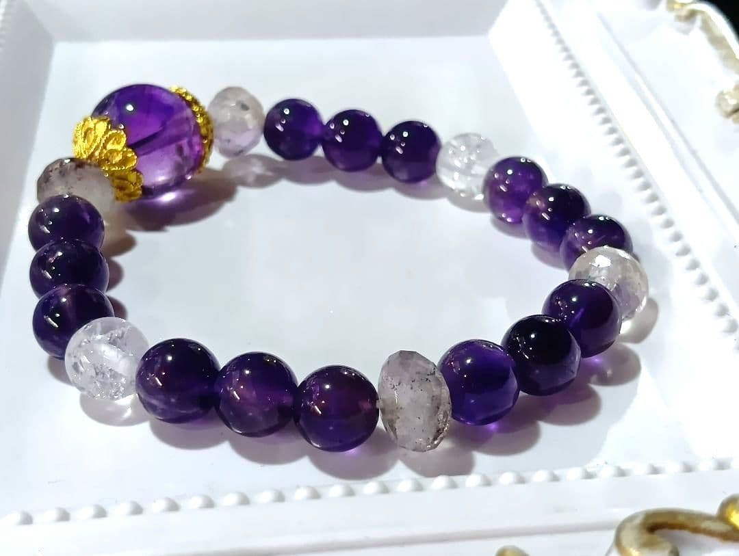 アメジストエレチャルクォーツ　セイクリッドセブン　アメジスト　ブレスレット