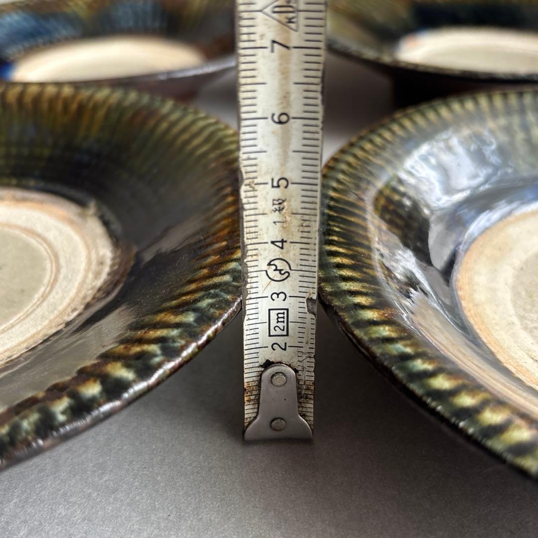 やちむん　4枚　飛び鉋　5寸　北窯　取皿　沖縄　陶器　登り窯　宮城　壺屋　もやい