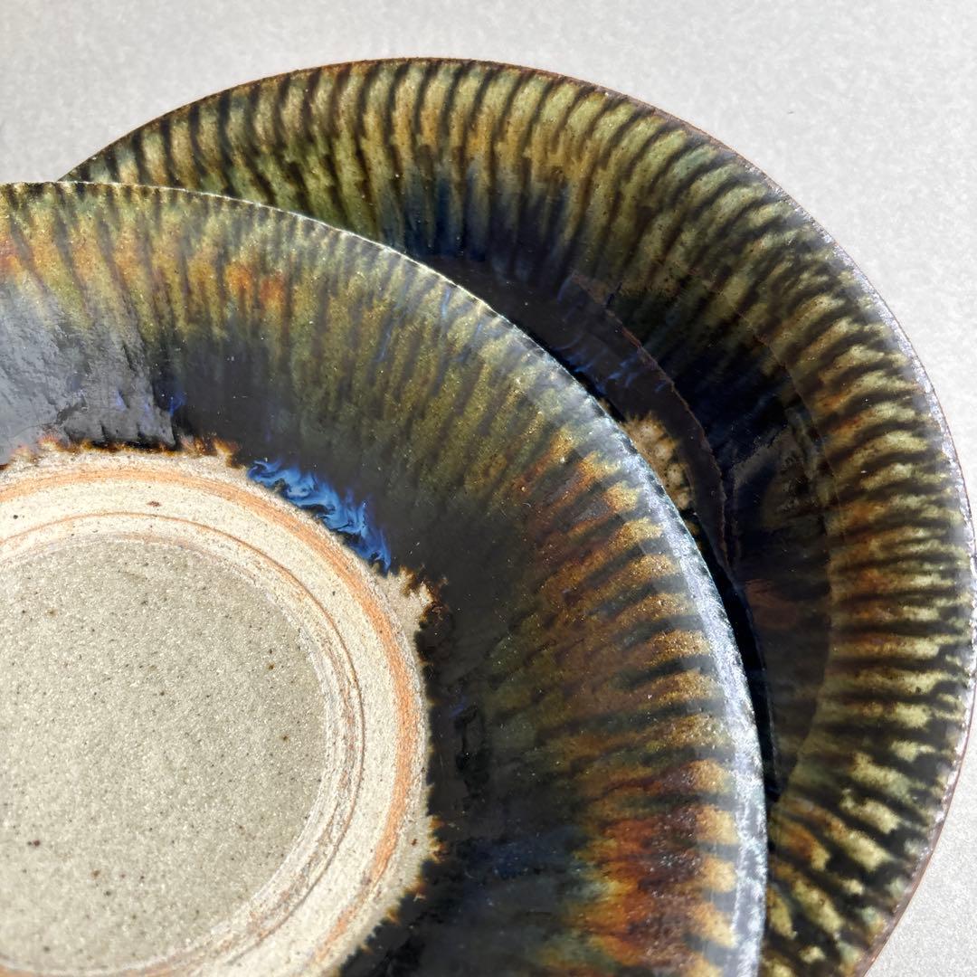 やちむん　4枚　飛び鉋　5寸　北窯　取皿　沖縄　陶器　登り窯　宮城　壺屋　もやい