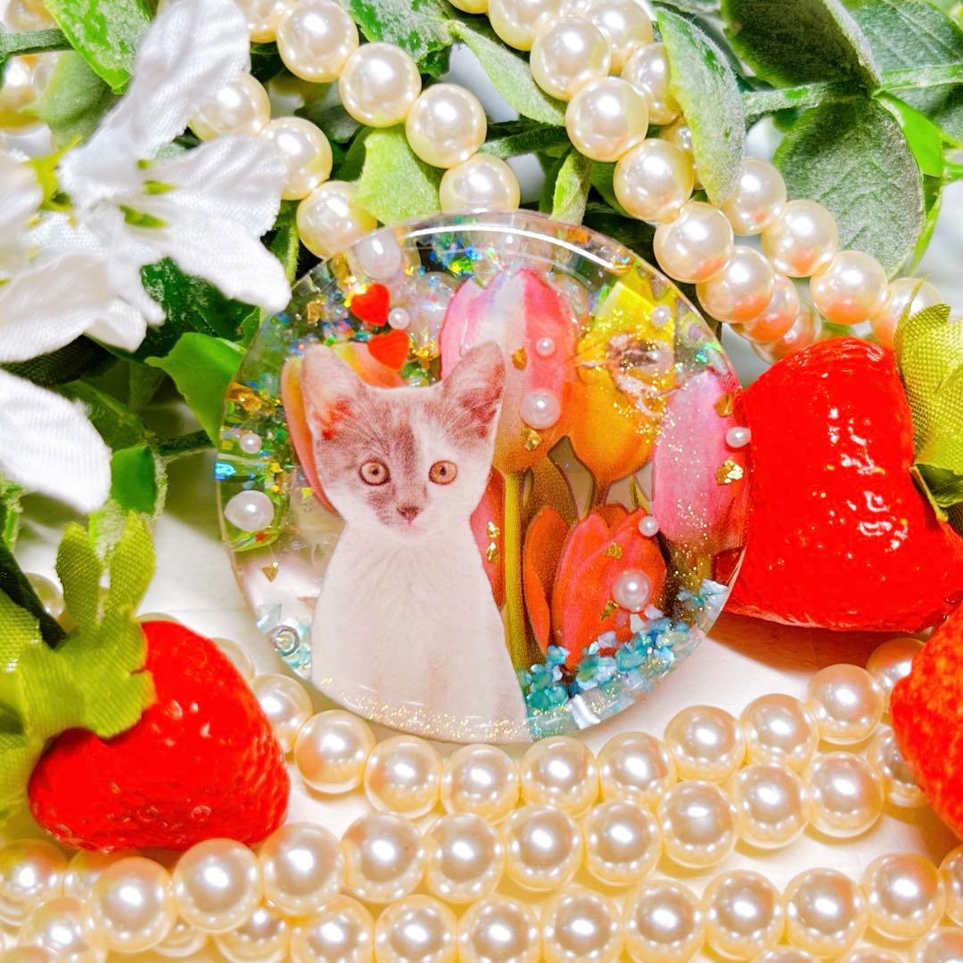 ひなた様レジンヘアゴム 大きめ ぶち猫ちゃん チューリップNo.1460