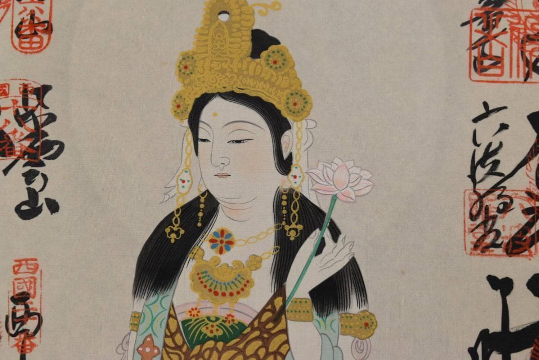 西国三十三箇所霊場集印肉筆掛軸/仏事掛/掛軸/名家伝来/AA-530